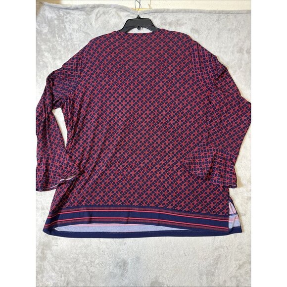 Michael Kors Plus Size 3X Lace Up V-Neck Tunic Blouse Geometric Print - Picture 9 of 11